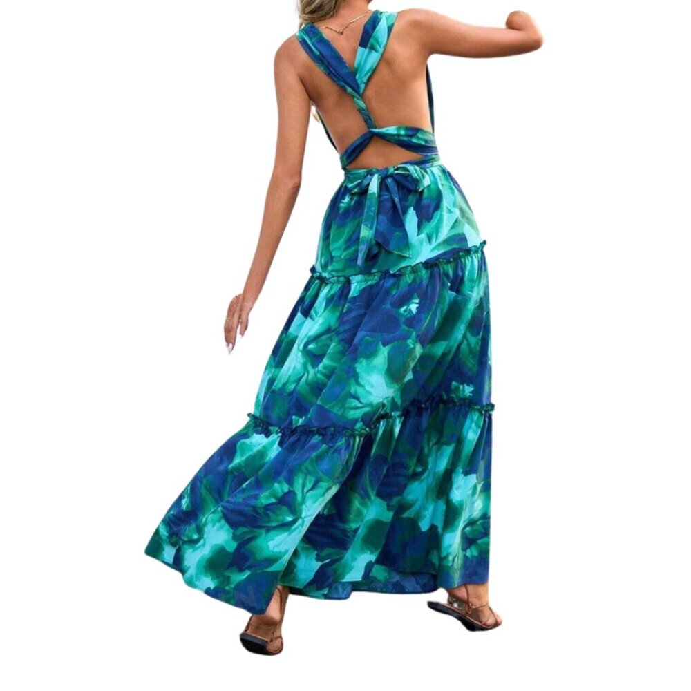 Boho Low Cut V Neck Backless Dress - Picture 4 of 8